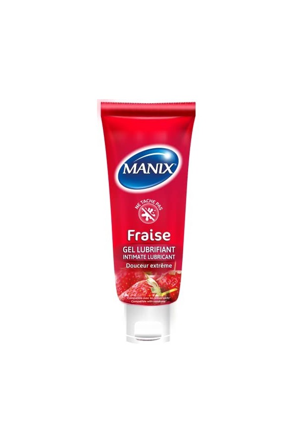 MANIX Fraise : Lubrifiant Intime 80mL Goût Fraise / Comestible / Compatible avec les Préservatifs