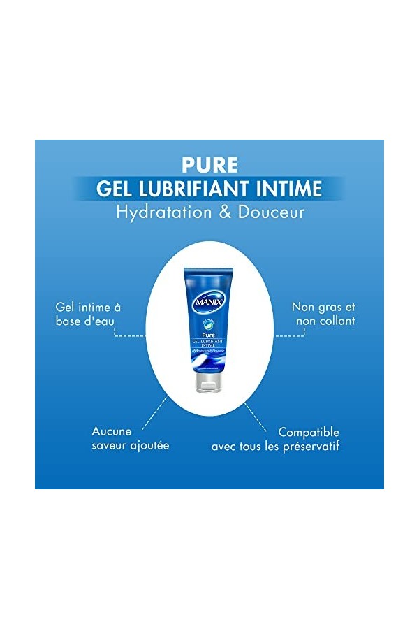 MANIX Pure Gel : Lubrifiant Intime 80mL à Base dEau / Compatible avec les Préservatifs / Idéal pour les Rapports Vaginaux 