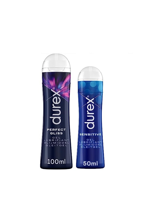 Durex - Lot de 2 Gels Lubrifiants intimes sexuels Sensitive 50ml - Perfect Gliss Lubrifiant Anal Silicone 100ml