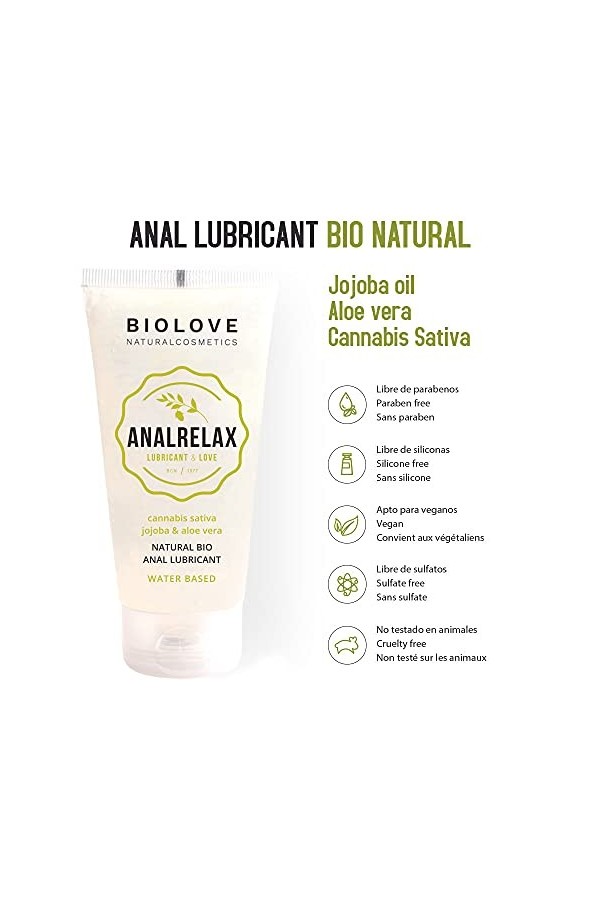 Biolove Anal Relax Gel Lubrifiant Anal à Base dEau avec jojoba, cannabis et aloe vera 100 ml 