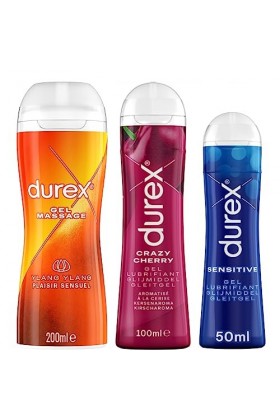 DUREX Lot de 3 Gels Lubrifiants Intimes - Gel De Massage 2 en 1 Ylang Ylang 200ml - Gel Lubrifiant Sexuel Crazy Cherry 100ml 
