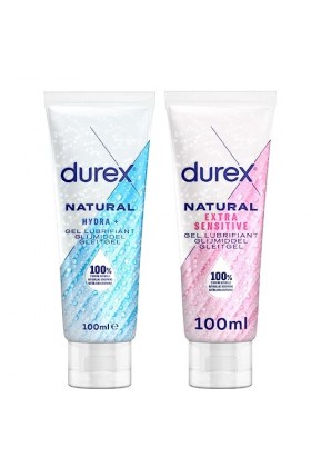 Durex Gels Lubrifiants Naturels - Lot de 2 Gels Sexuels 100ml Extra Sensitive et Hydra + 