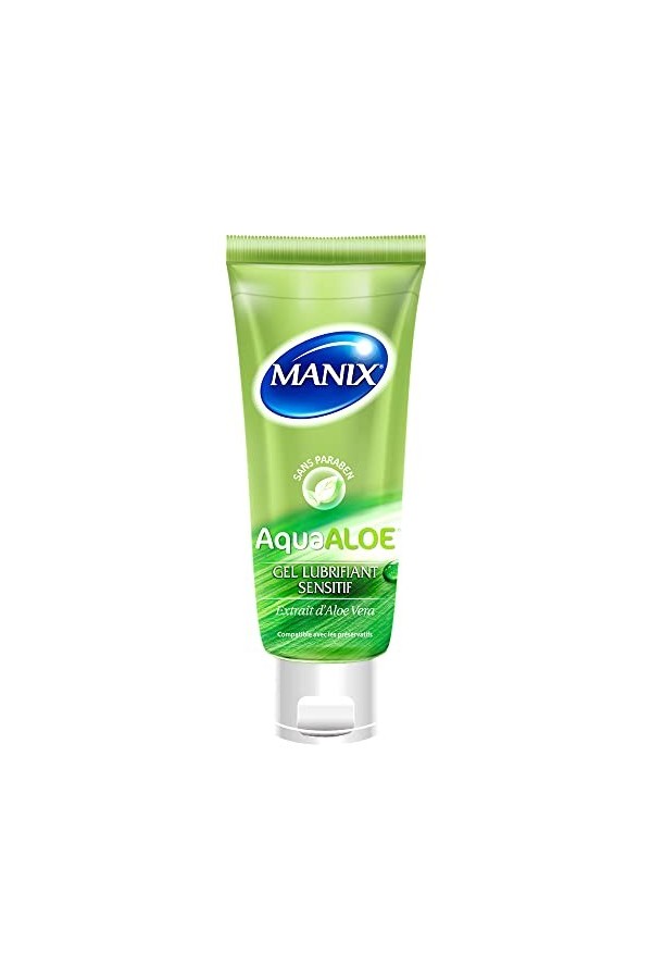 Manix Aquaaloe : Gel Lubrifiant Sensitif 80ml à Base DAloe Vera / Compatible avec les Préservatifs