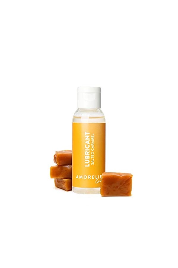 Amorelie Care - Gel Lubrifiant Sexuel à Base dEau 50 ml - Comestible au Goût de Caramel Salé - Hydratant, Formule Non-coll