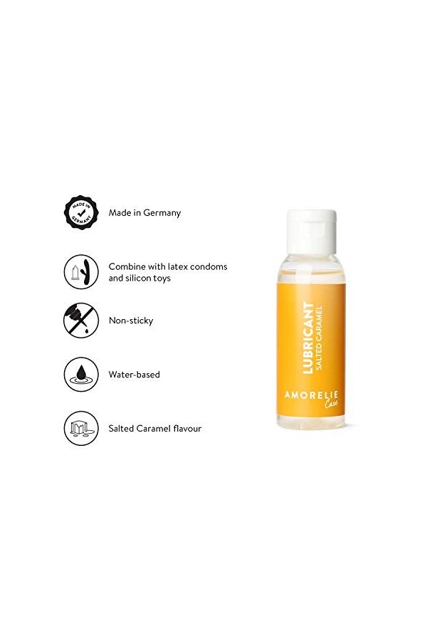 Amorelie Care - Gel Lubrifiant Sexuel à Base dEau 50 ml - Comestible au Goût de Caramel Salé - Hydratant, Formule Non-coll
