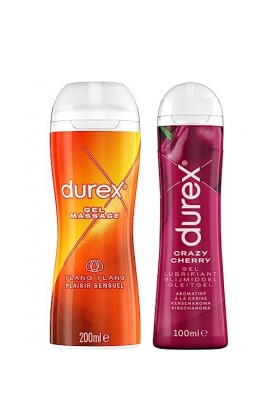 DUREX - Lot de 2 Gels Lubrifiants Intimes - Gel De Massage Intime Ylang Ylang 200ml - Gel Comestible Crazy Cherry 100ml