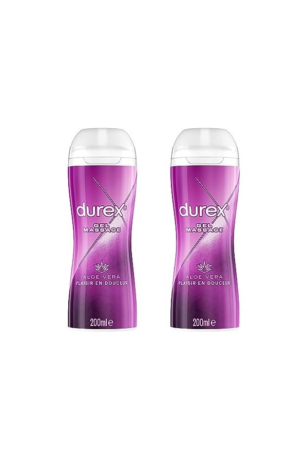 Durex - Gel De Massage Lubrifiant Douceur À Base DEau - 2 en 1 - Aux Extraits dAloe Vera - 2x200 ml