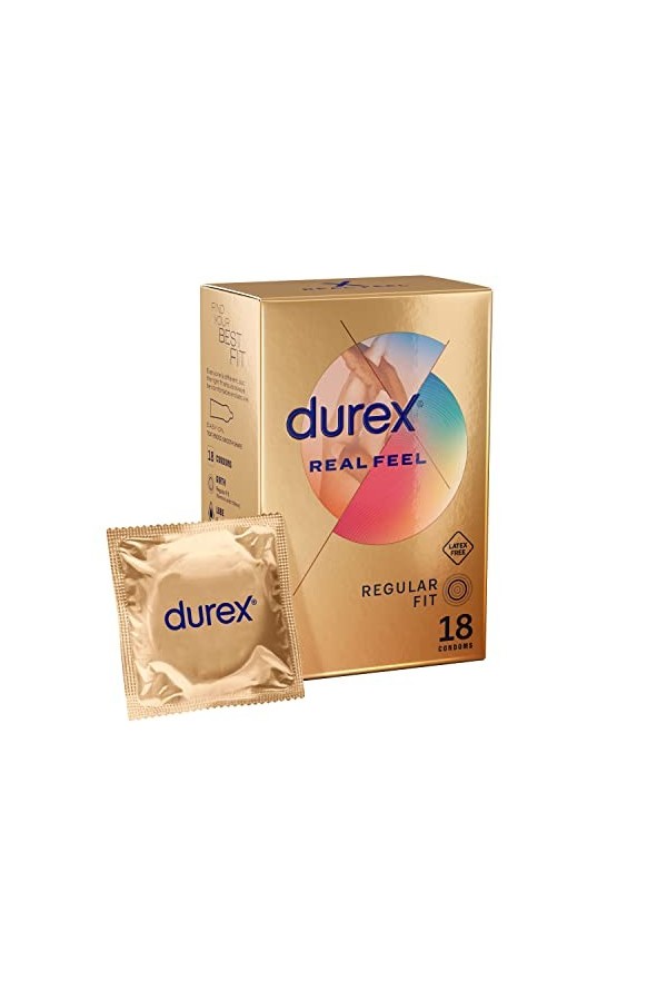 Durex Real Feel Lot de 18 préservatifs sans latex pour une meilleure sensibilité