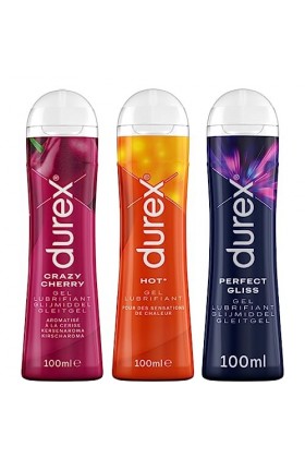 Durex - Lot de 3 Gels Lubrifiants Sexuels - 1 Gel Cherry Gel Comestible 100ml - 1 Gel Hot Chauffant 100ml - 1 Gel Perfect Gli