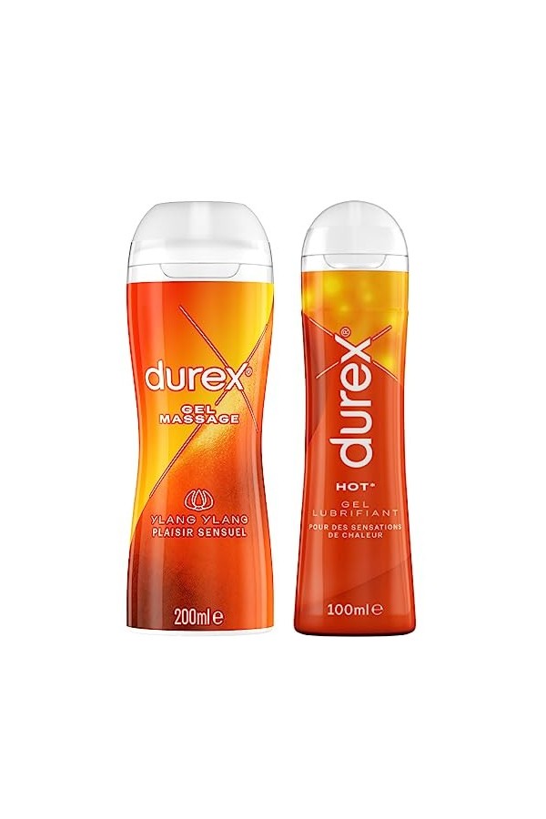 DUREX Lot de 2 Gels Lubrifiants Intimes - Gel De Massage Intime Ylang Ylang 200ml - Gel Lubrifiant Hot Chauffant Stimulant 10