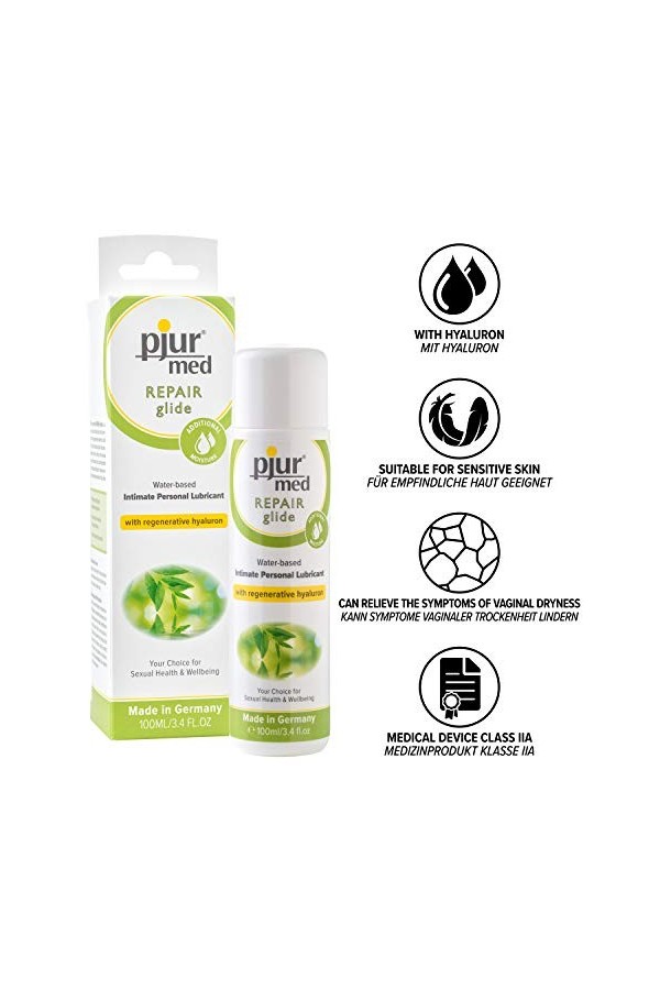 pjur med REPAIR glide - Gel lubrifiant médical à base deau - Au hyaluron pour la régénération des peaux sèches et sollicitée
