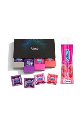 Durex - Coffret Plaisir - 40 préservatifs Fun Explosion - Gel Lubrifiant Cherry 100 ml