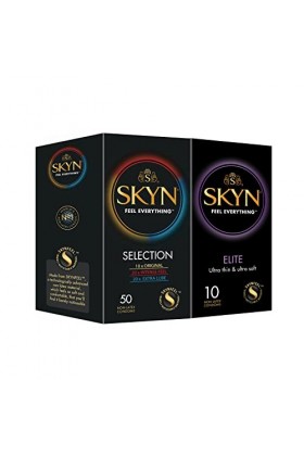 SKYN Lot de 60 Préservatifs: 10x Elite Ultra-Fins & 50x Sélection 10x Classique, 20x Perlé, 20x Extra-Lubrifié | Préserva