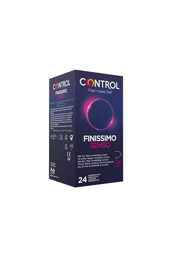 Control Préservatifs Finissimo Senso. Boîte Pack économise 24 préservatifs plus fins, plus de sensibilité, lubrifiés, sexe sû