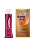 Durex - Lot de Préservatifs et Lubrifiant - 1 Boîte de Préservatifs Nude XL x8 - Gel Hot 100ml Nude XL 8 + 2 Lubrifiants Hot