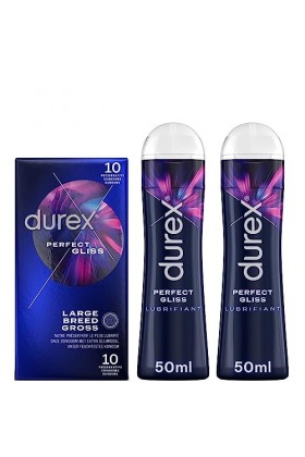 Durex PERFECT GLISS - Préservatifs Extra Lubrifiés X10 et Gel Lubrification Longue Durée 250 ml
