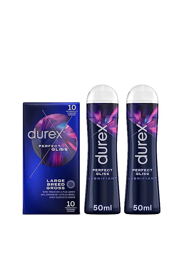 Durex PERFECT GLISS - Préservatifs Extra Lubrifiés X10 et Gel Lubrification Longue Durée 250 ml