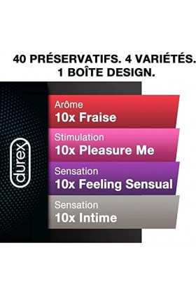 Durex - Coffret Cadeau Saint Valentin Plaisir - 40 préservatifs Fun Explosion - 2 Gels Lubrifiants Intimes - Crazy Cherry Gel