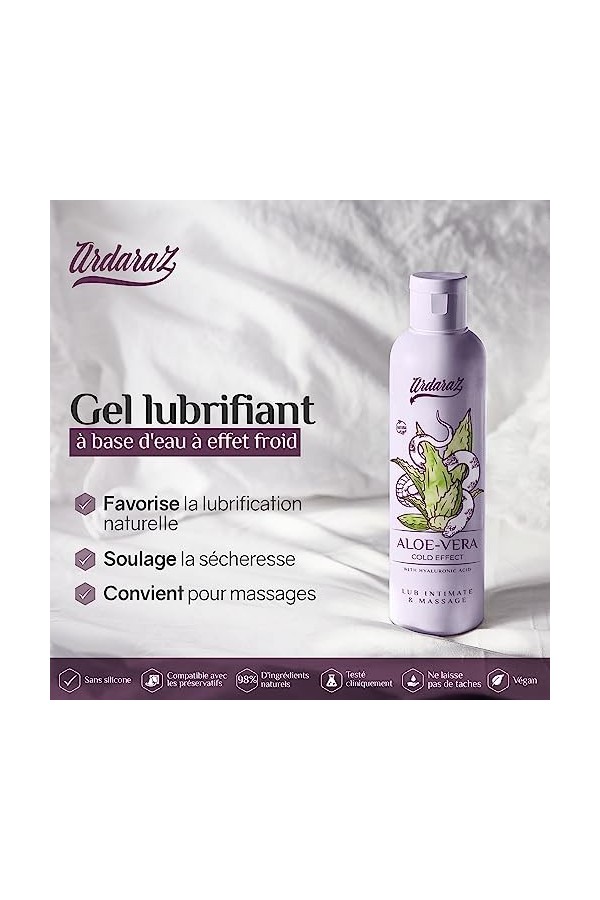 ARDARAZ Gel Lubrifiant à base deau effet fraîcheur avec de lAloe Vera et de lAcide Hyaluronique. 2 en 1 Gel de massage cor