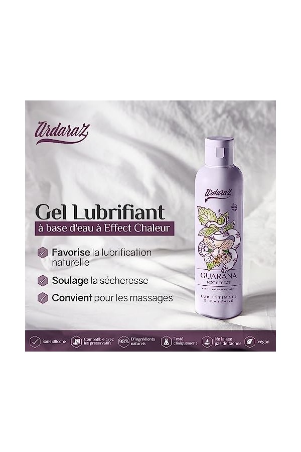 ARDARAZ Gel Lubrifiant à base deau effet chaud avec Guarana et Acide Hyaluronique. 2 en 1 Gel massage corporel et lubrifiant