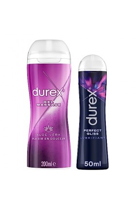 Durex - Lot de 2 Gels Lubrifiants Intimes - Gel De Massage Aloë Vera 200ml - Gel Lubrifiant Perfect Gliss 50ml