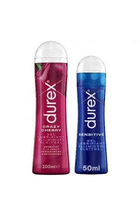 Durex – Lot de 3 Gels Lubrifiants Sexuels - 2 x Gels Comestibles Crazy Cherry 100ml - 1 xGel Intime Sensitive 50ml