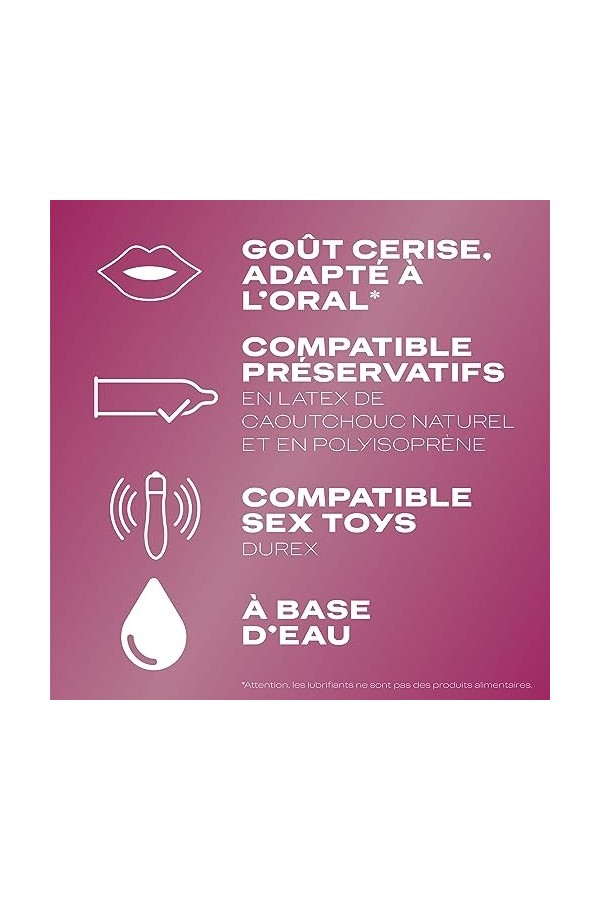 Durex - 3 Gels Lubrifiants Sexuels - 1 x Gel Comestible Crazy Cherry 100ml - 2 x Gels Intimes Sensitive 50ml
