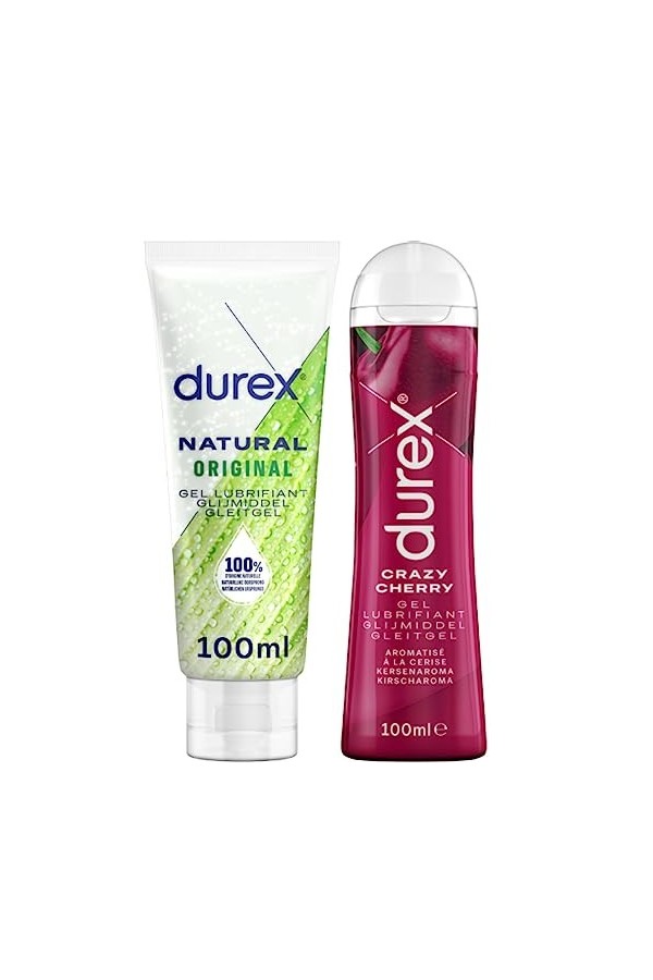 Durex - Lot de 2 Gels Lubrifiants Intimes - Crazy Cherry Comestible 100ml - Lubrifiant Naturel Original à base deau 100 ml