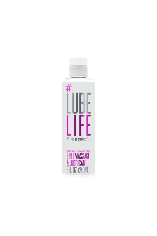 Lube Life Massage et lubrifiant 2 en 1 à base deau et dhuile de noix de coco, lubrifiant de massage de 8 oz pour hommes, fe
