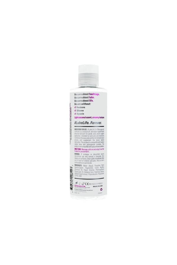Lube Life Massage et lubrifiant 2 en 1 à base deau et dhuile de noix de coco, lubrifiant de massage de 8 oz pour hommes, fe