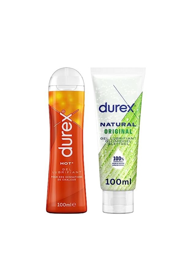 Durex - Lot de 2 Gels Lubrifiants Intimes - Hot Effet Chauffant Stimulant 100ml - Lubrifiant Naturel Original à base deau 10