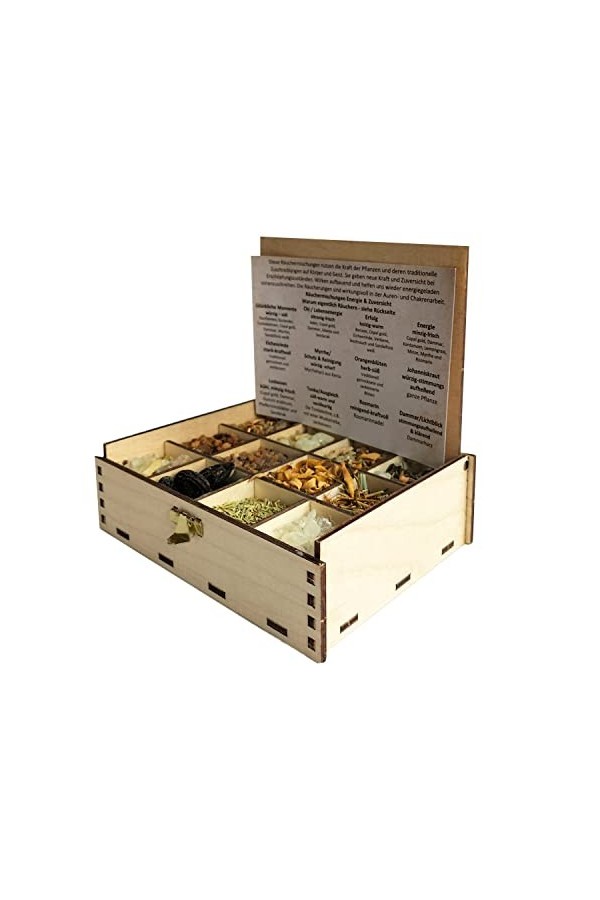 Heilkräuter Manufaktur Boîte de fumage avec 12 variétés de mélange de fumage sensualité et amour 14 x 10 x 4 cm