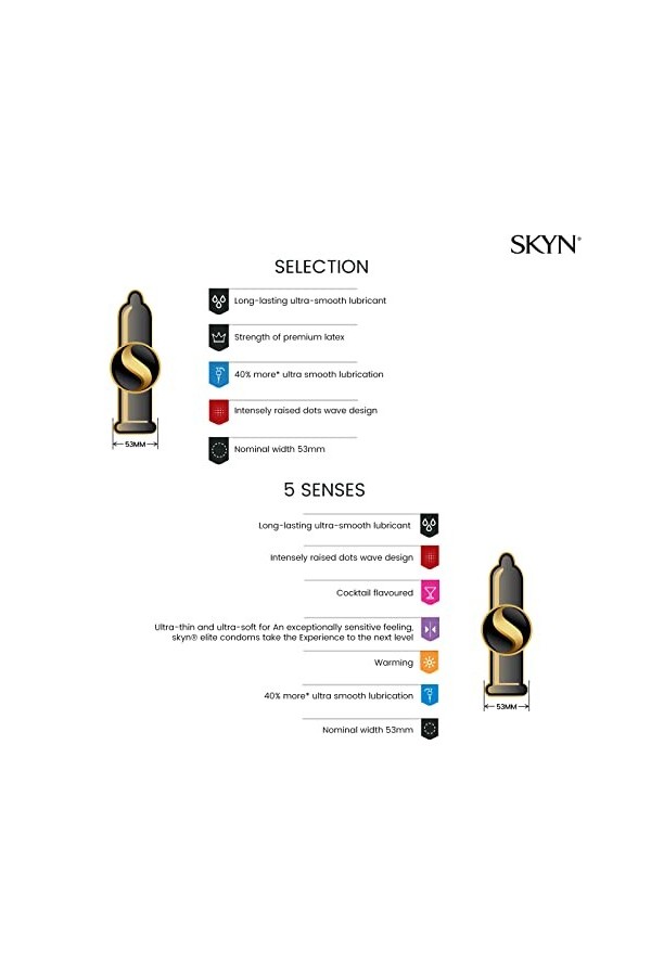 SKYN Sélection 34 Préservatifs + SKYN 5 Senses 5 Préservatifs - Muti-Sensations : Ultra-fin, perlé, saveur cocktail, chauf