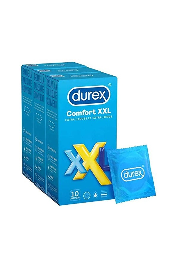 DUREX Préservatifs Comfort XXL - Préservatifs Extra Larges et Extra Longs - 10 pièces 30 Préservatifs Comfort XXL 