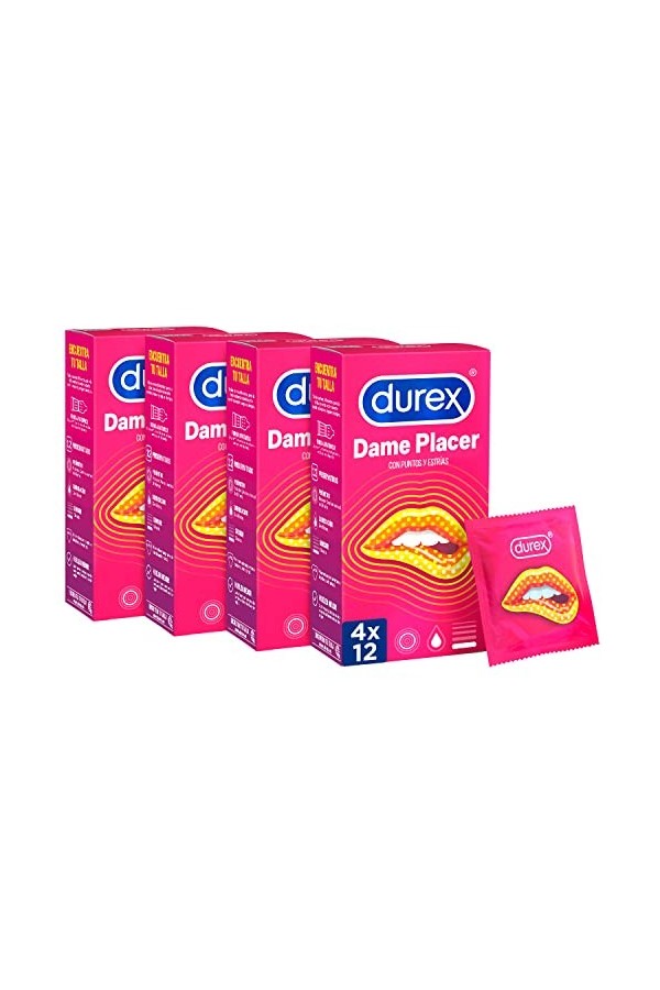 Durex Dame Plaisir Préservatifs Estriés 48 Préservatifs avec Estrias, 12 unités - Pack de 4