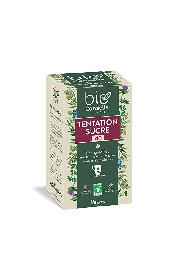 BioConseils - Infusion bio régulation sucre - fenugrec myrtille eucalyptus bardane olivier - 20 sachets