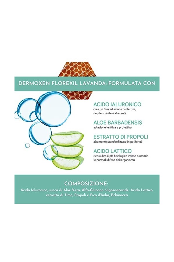 DERMOXEN FLOREXIL Lavage vaginal interne. Aide à Combattre la Vaginite et la Vaginose. Avec de lAcide Hyaluronique et des Pr