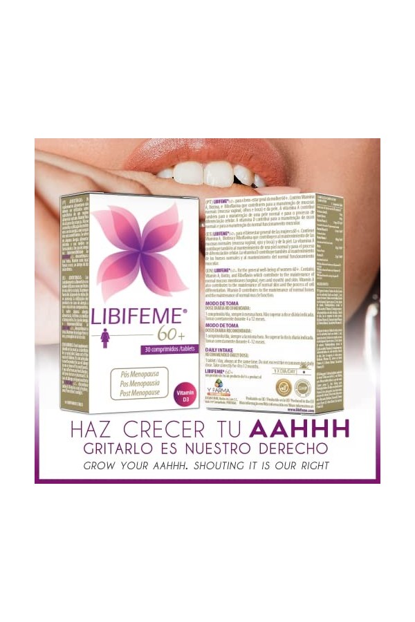 LIBIFEME 60+ Complément alimentaire Post ménopause - Sans Phytoestrogènes - Spécial Femme Mature - Pour secheresse intime vag