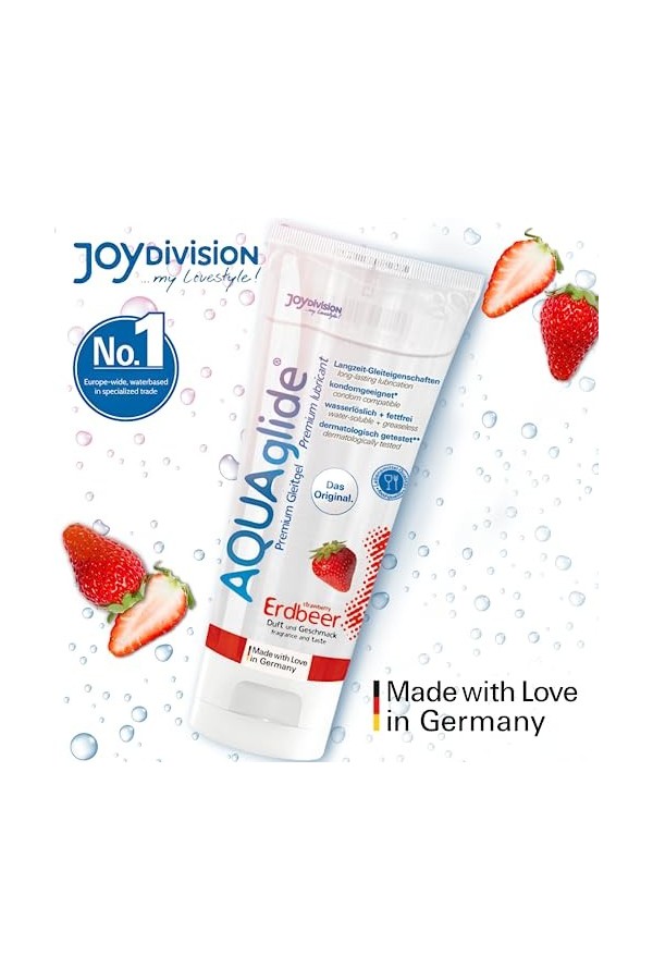 JOYDIVISION AQUAglide Lubrifiant Fraise 100 ml I Lubrifiant à base deau I Lubrifiant premium avec goût & parfum I Lubrifiant