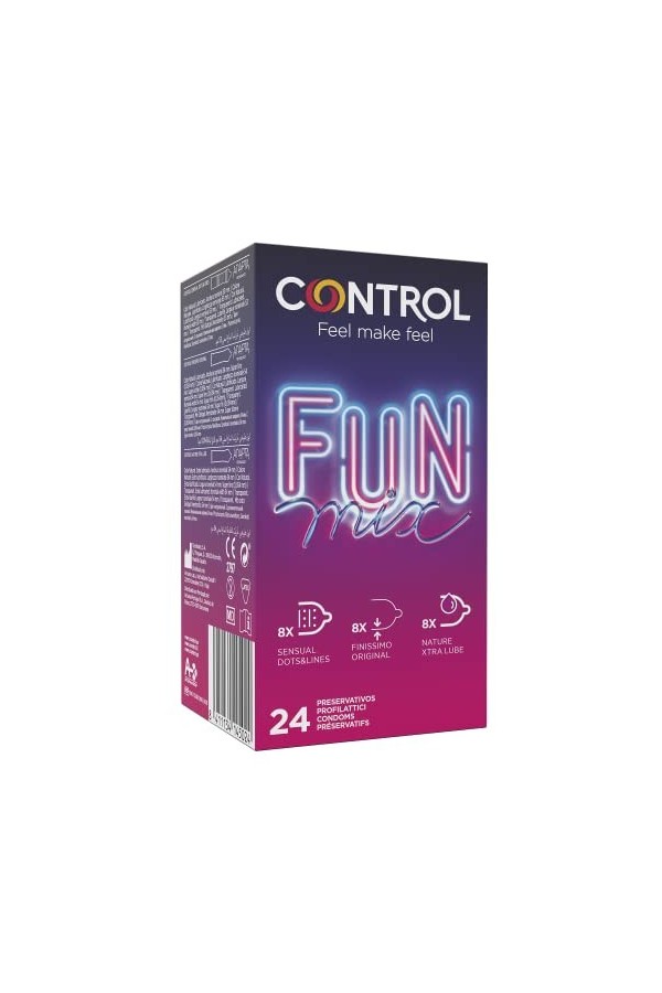Control Fun Mix préservatifs fins, stimulants et extralubrifiés - 24 préservatifs