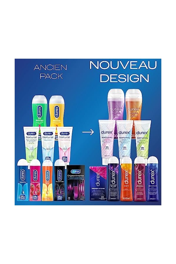 DUREX Lot de 3 Gels Lubrifiants Intimes - Gel De Massage 2 en 1 Ylang Ylang 200ml - Perfect Gliss Lubrifiant Anal 100ml - Hot