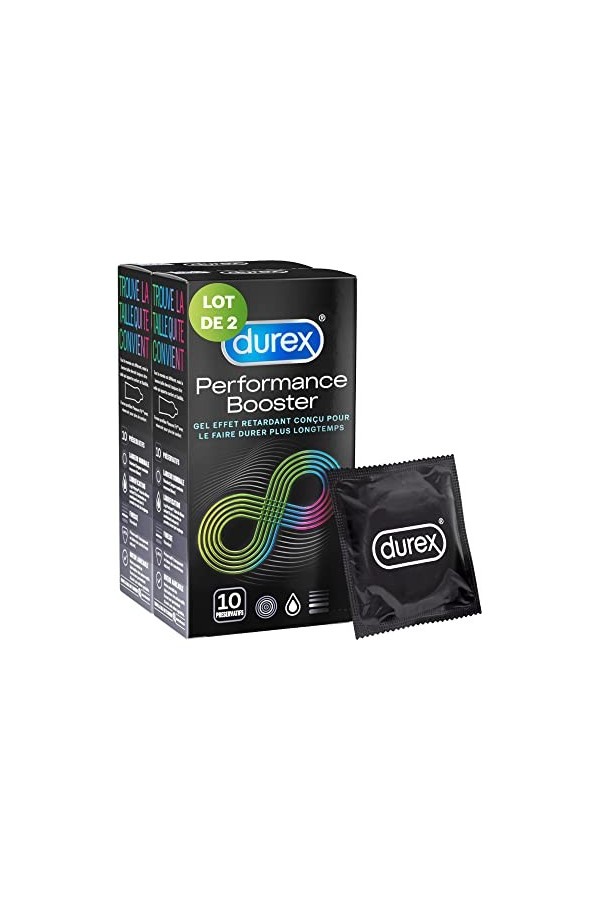 Durex PERFORMANCE BOOSTER - 20 Préservatifs - Effet Longue Durée - Lot de 2 x 10 pièces