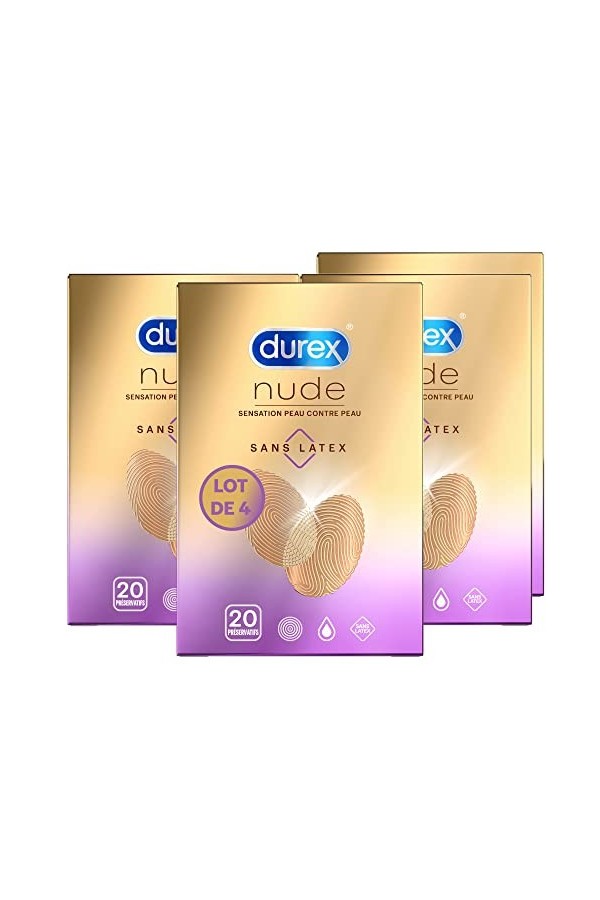 Durex - Préservatifs Nude Sans Latex - Sensation Peau contre Peau - 80 pièces