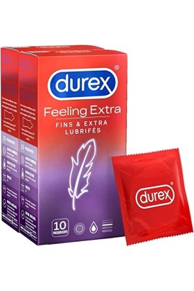 Durex - Lot de 2 boîtes de Préservatifs Feeling Extra - Fins & Extra Lubrifiés - 2x10 pièces