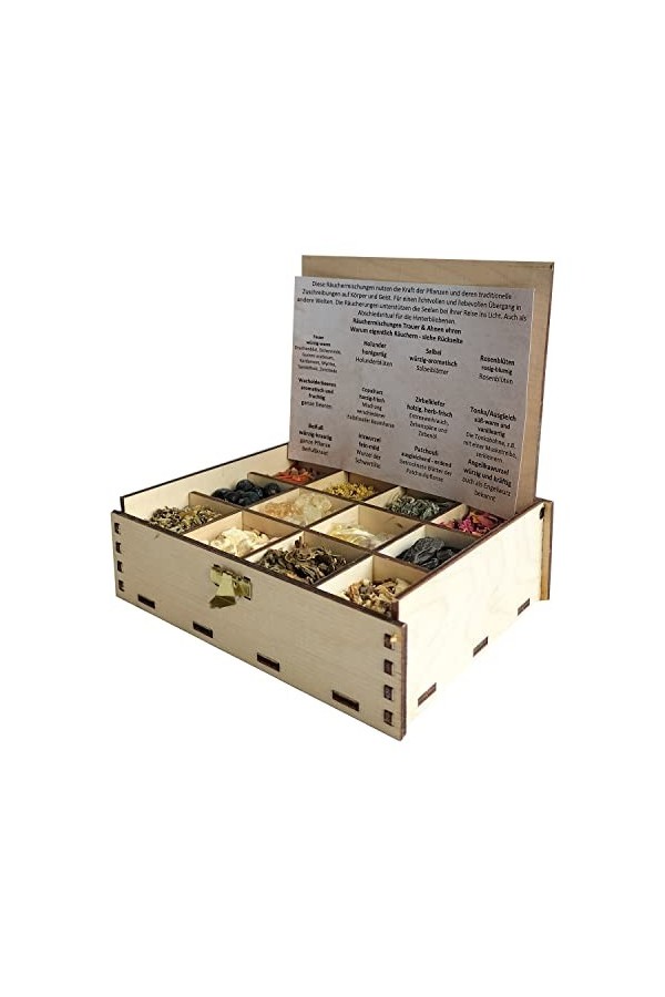 Heilkräuter Manufaktur Boîte de fumage avec 12 variétés de mélange de fumage sensualité et amour 14 x 10 x 4 cm