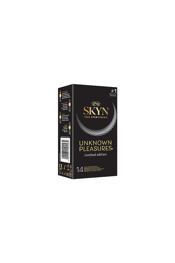 SKYN Unknown Pleasures : Boite de 14 Préservatifs pour Homme sans latex / 5 Types de Préservatifs : 2x Sensation Intense, 6x