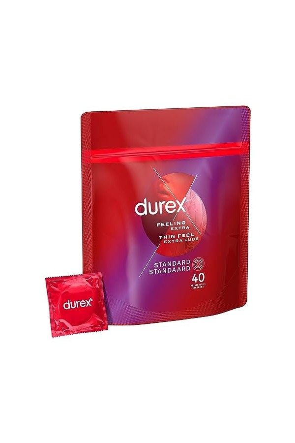 Durex Feeling Extra - 40 Préservatifs Homme Fins et Extra Lubrifiés