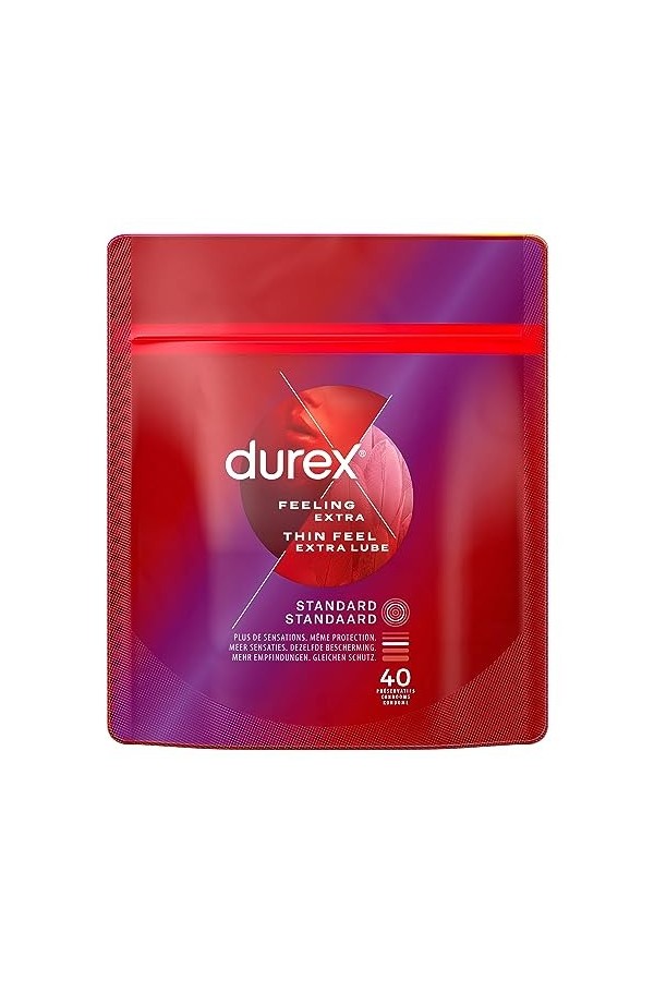 Durex Feeling Extra - 40 Préservatifs Homme Fins et Extra Lubrifiés