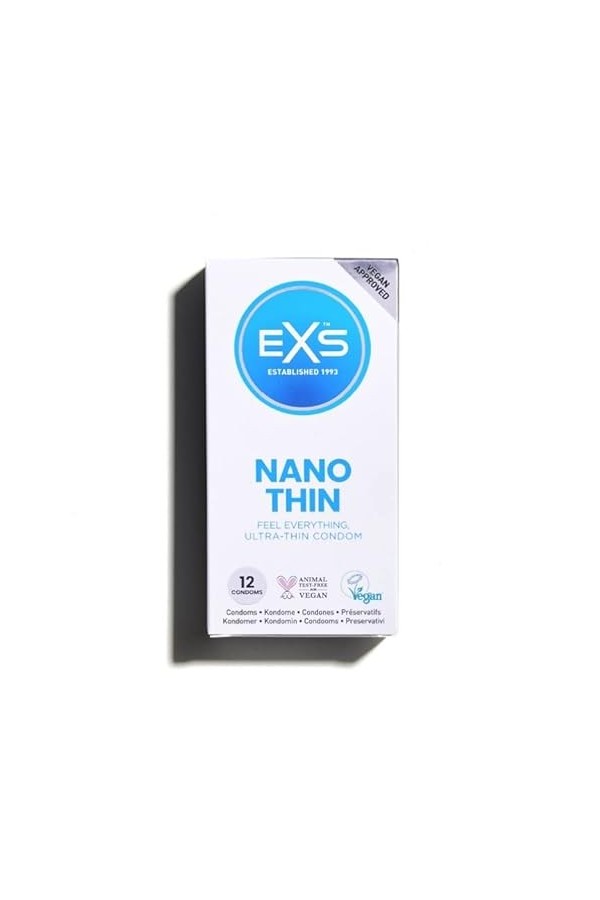 EXS | Préservatifs Nano Extra Fins | Lun des préservatifs les Plus Fins et de Qualité | Végan | Lot de 12