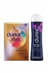 Durex - Lot de Préservatifs et Lubrifiant - 1 Boîte de Préservatifs Nude Sans Latex x20 - Gel Lubrifiant Perfect Gliss 100 ml